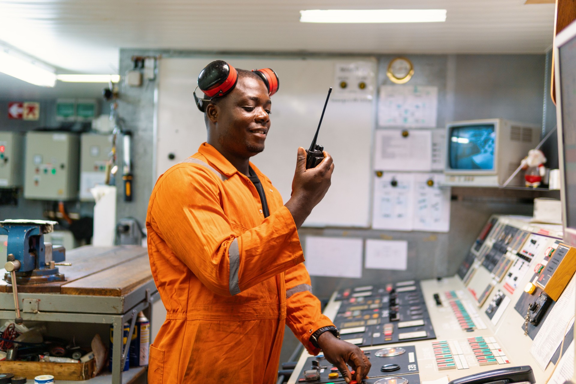 Marine engineer officer working in engine room